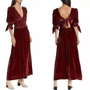 SEA New York Mayde Velvet Puff Sleeve Smocked Dress Rust Womens Size XS NEW